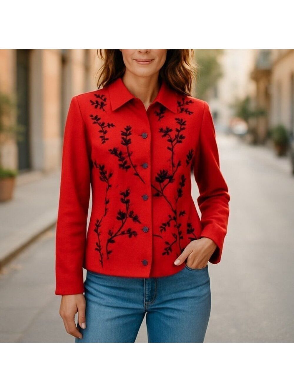 Moonlight Bay Red Wool Embroidered Jacket M